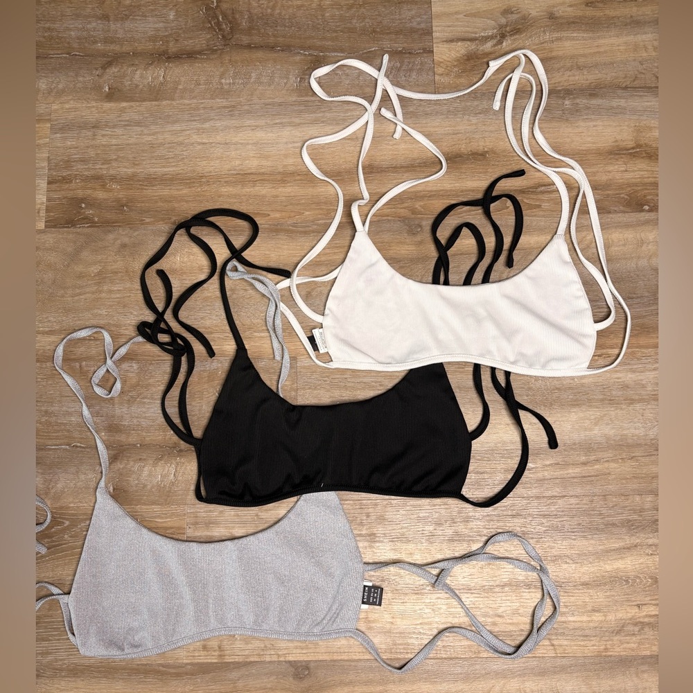 SHEIN Ribbed Tie Back Bralette Tops – 3 Pack – Size M